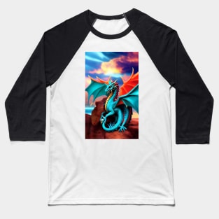 Dragon Fire Turquoise Graphic Baseball T-Shirt